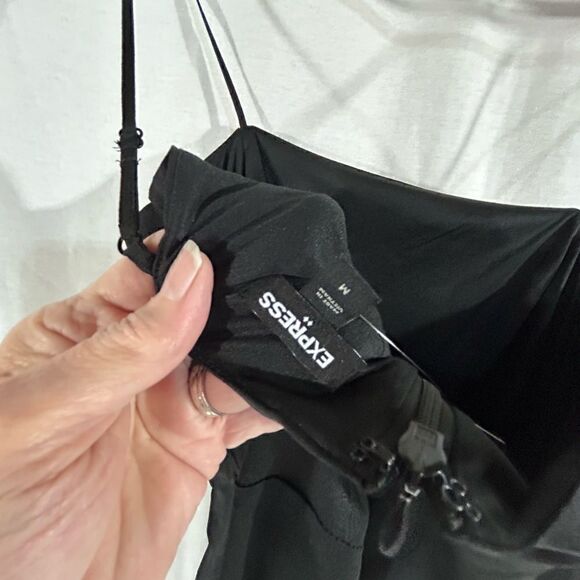 NWT black Express dress Medium adjustable spaghetti straps gathered at s… - Picture 5 of 7